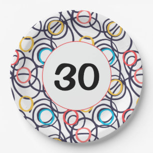 30. Geburtstagsfeier Funky Doodles Pappteller