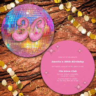 30. Geburtstagsfeier Gold Pink Glitter Disco Kugel Einladung