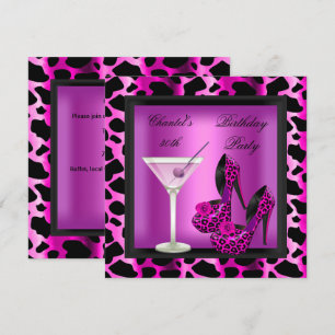 30. Geburtstagsfeier Hot Pink Leopard Martini Einladung