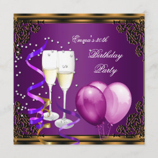 30. Geburtstagsfeier Lila Pflaume Goldene Ballons Einladung