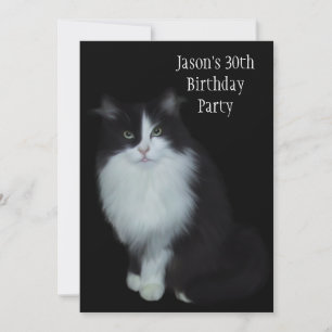 30. Geburtstagsfeier Schwarz & Weiß Katze Einladung