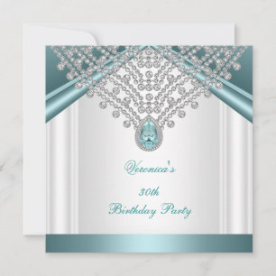 30. Geburtstagsfeier Teal Blau Weiße Diamanten Einladung