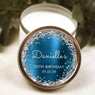 30. Geburtstagsfeier Türkis Blau Silber Glitter Runder Aufkleber