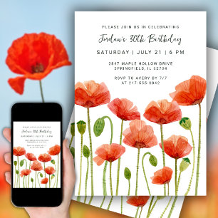 30. Geburtstagsfeier Wasserfarbe Floral Mohnblumen Einladung