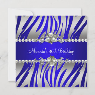 30. Geburtstagsfeier Zebra Blau Perle Silber Einladung