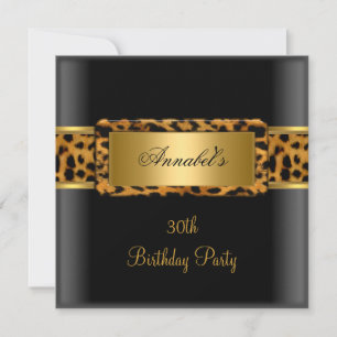 30. Geburtstagsfeier Zebra Gold Schwarz Leopard 2 Einladung