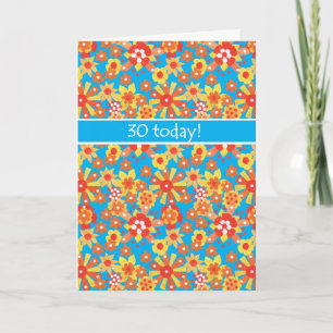 30. Geburtstagskarte, Ditsy Orange Blume Karte