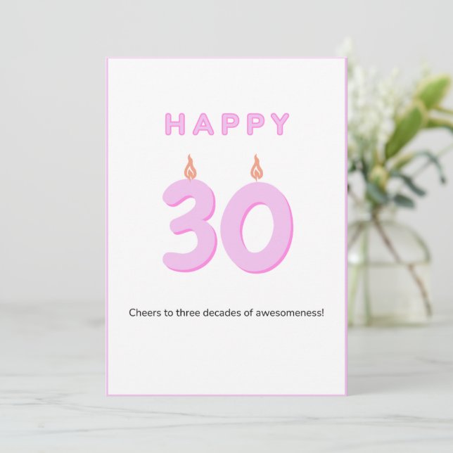 30. Geburtstagskarte Rosa Karte (Stehend Vorderseite)
