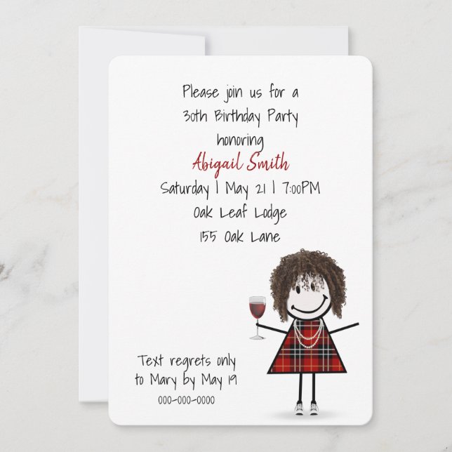 30. Geburtstagsmädchen mit Party Einladung (Vorderseite)