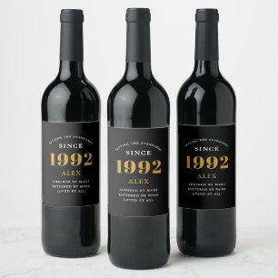 30. Geburtstagsname 1992 Black Gold Elegant Chic Weinetikett