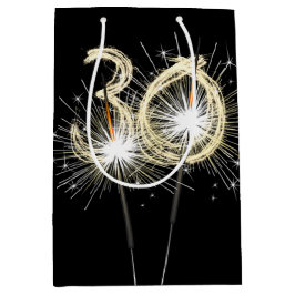 30. Geburtstagsparkler auf schwarz Mittlere Geschenktüte