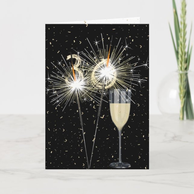 30. Geburtstagsparkler mit Wein Karte (Vorderseite)