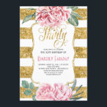 30 Geburtstagsparty - Blumengold - Glam Einladung<br><div class="desc">30 Einladung zum Geburtstag - Rosa Blume und Streifen aus Gold Glitzer in Rosa</div>