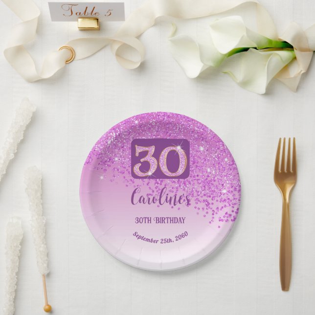 30. Geburtstagsparty Funkeln Rosa Glitter Pappteller (Hochzeit)