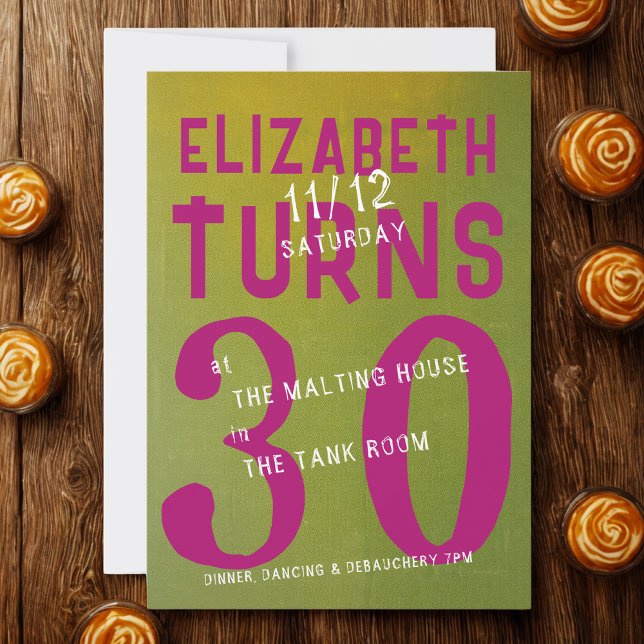 30. Geburtstagspass Einladung (fun 30th birthday invitation on a table with sweets)