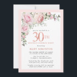 30. Geburtstagsüberraschung Party Rosa Rose Bloral Einladung<br><div class="desc">Ehre eine besondere Frau mit dieser eleganten und weiblichen 30. Geburtstagskarte Überraschung Party Einladung. Der 30. ist in großem rosa Text geschrieben. Das Party der Geburtstagsüberraschung folgt. Der Name des geehrten Gastes ist auch in rosa Hauptstadt geschrieben. Rosenrosen und Salbei-grüne Blätter sorgen oben für ein wunderschönes Blumenspray. Während es sich...</div>