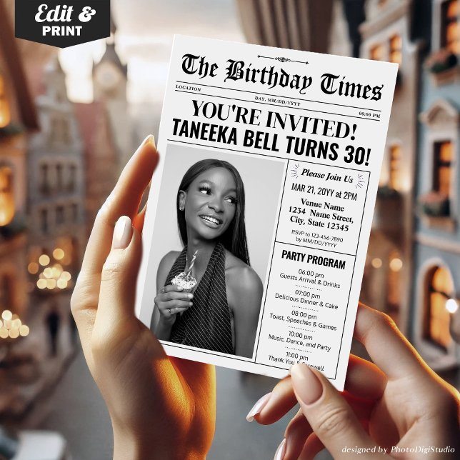 30. Geburtstagszeitung Einladung mit Programm (30th Birthday Newspaper Invitations with Program)