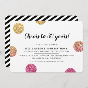30. Glitter-Polkapunkte DES GEBURTSTAGS-PARTY Einladung
