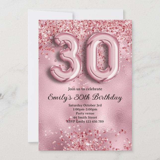 30. Glitzernder Pinker Geburtstag Einladung (Vorderseite)