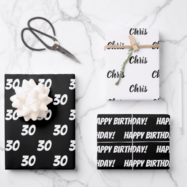 30. Glückwunsch zum Geburtstag Individuelle Name S Geschenkpapier Set (Vorderseite)