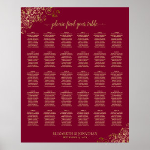 30 Gold Frills auf Burgunder Hochzeitskarte Poster