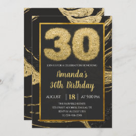 30. Golden Black Marble Geburtstag Einladung