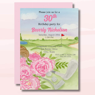 30. Golf Birthday Party Peonies on Golf Course Einladung