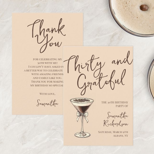 30 & Grateful Espresso Cocktail 30. Geburtstag Dankeskarte (Thirty & Grateful Espresso Cocktail 30th Birthday Thank You Card)