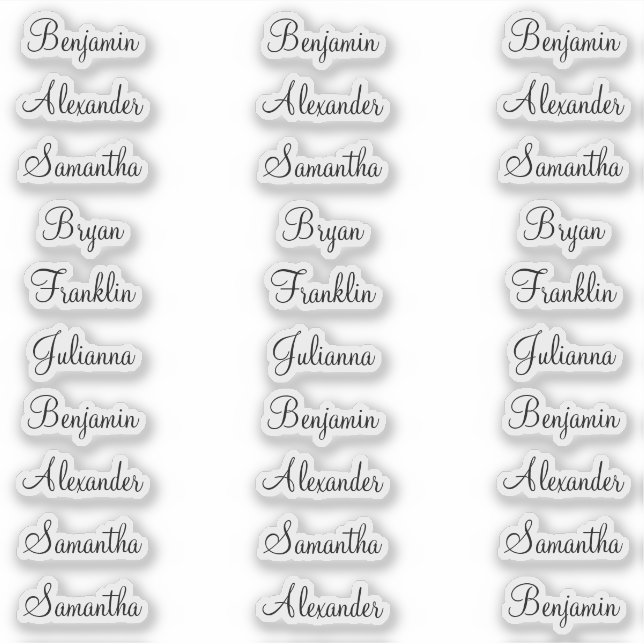 30 Guest First Names Modern Elegant Calligraphy Aufkleber (Vorderseite)