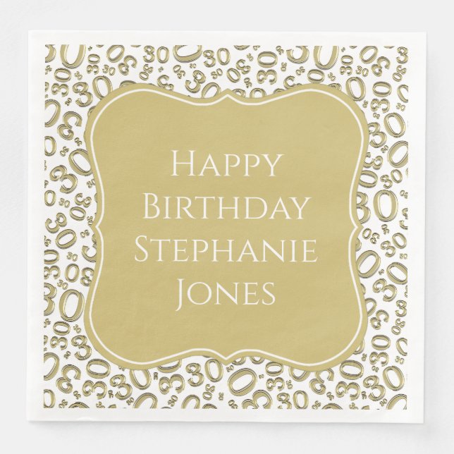 30 h Birthday Gold/White Bracket Number Pattern Serviette (Vorderseite)
