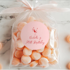 30. Hand Drawn Pink Cocktail Girl Geburtstagsparty Runder Aufkleber