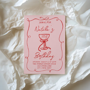 30. Hand Drawn Red Bow Martini Geburtstag dreißig Einladung