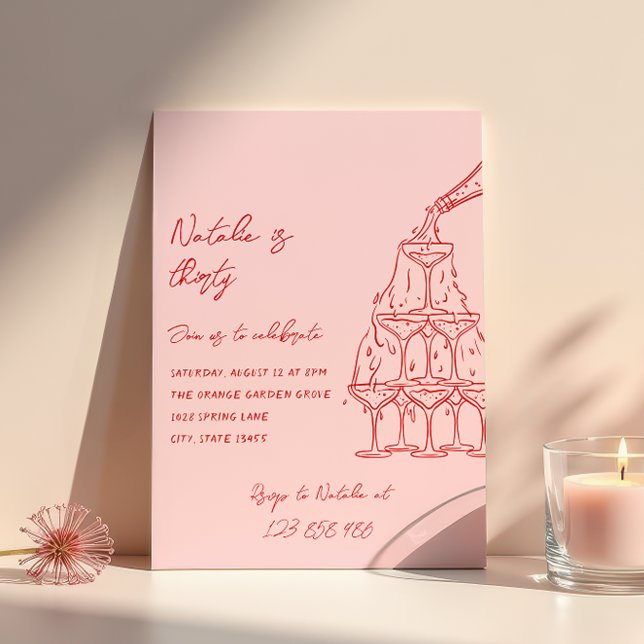30. Handgezeichneter Champagnerturm 30 Geburtstag Einladung (Von Creator hochgeladen)