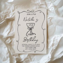 30. Handgezeichneter Schwarz & Weiß Bow Martini Ge Einladung