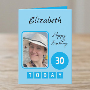 30 heute Foto Name blau Geburtstag Karte