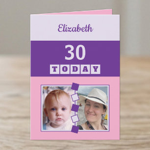 30 heute Jeder Alter 2 Fotos rosa lila Geburtstag Karte