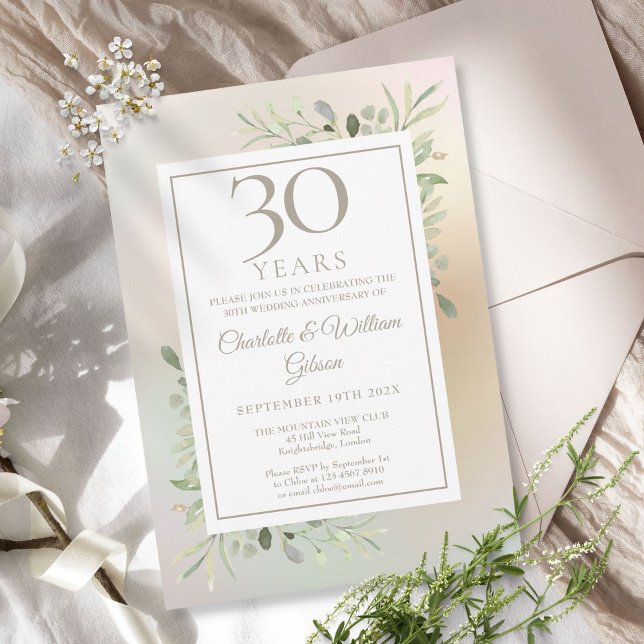 30. Hochzeit Jubiläum Grüne Perle Einladung (30th Wedding Anniversary Greenery Floral Pearl Invitation)