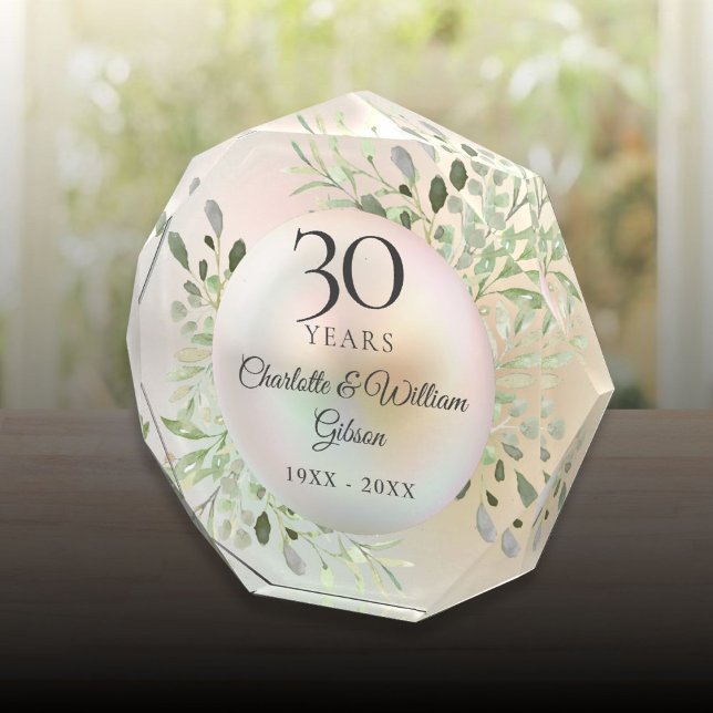 30. Hochzeit Jubiläum Wasserfarbenwelt Pearl Fotoblock (30th Wedding Anniversary Watercolor Greenery Pearl Photo Block)