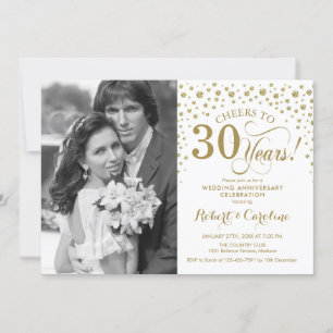 30. Hochzeitsjubiläum mit Foto - Gold Weiß Einladung