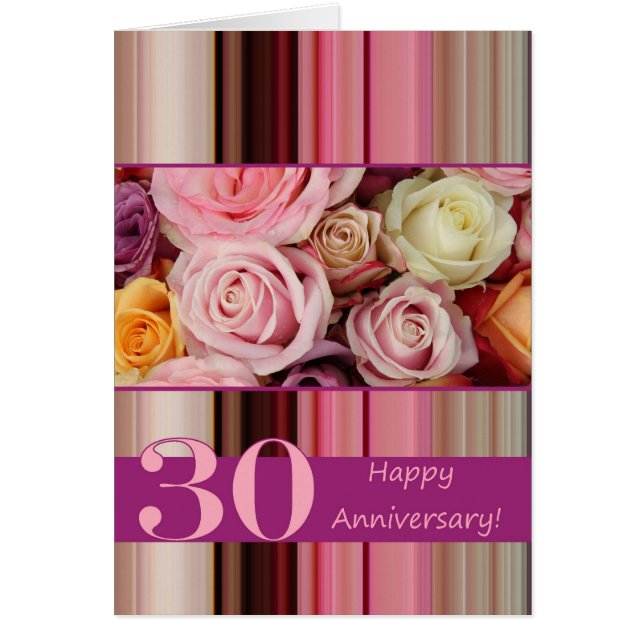 30. Hochzeitskarte - Pastellstreifen für Rose (Vorne)