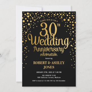 30. Hochzeitstag - Black & Gold Einladung