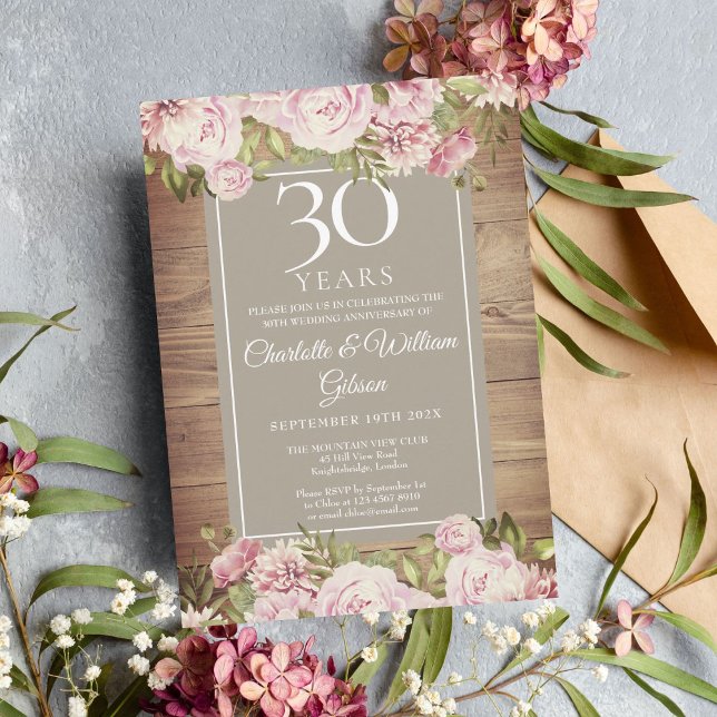 30. Hochzeitstag Boho Rustische Rose Einladung (Von Creator hochgeladen)
