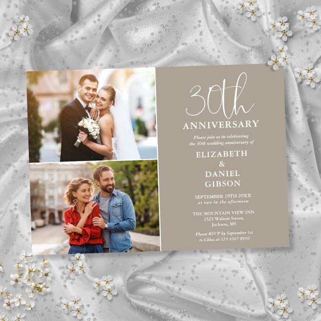 30. Hochzeitstag damals und jetzt 2 Foto Einladung (30th Wedding Anniversary Then And Now 2 Photo Invitation)