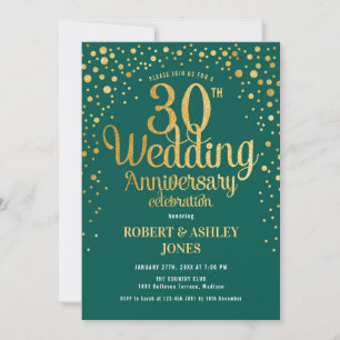 30. Hochzeitstag - Emerald Green & Gold Einladung
