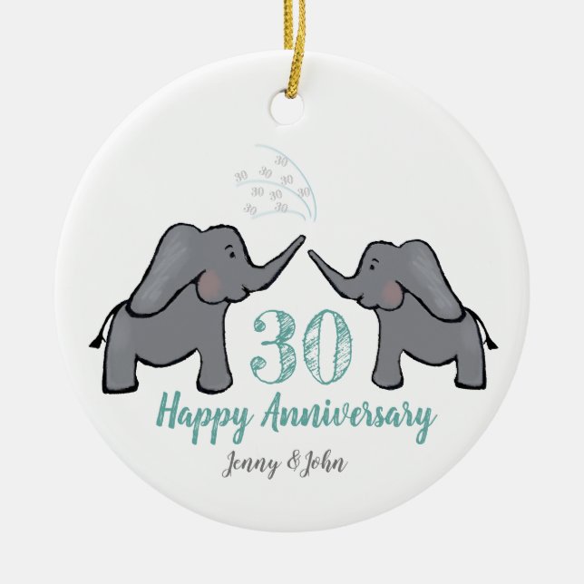30. Hochzeitstag für PerlElefanten Keramik Ornament (Vorne)