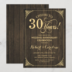 30. Hochzeitstag - Gold Holz Einladung