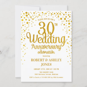 30. Hochzeitstag - Gold & Weiß Einladung