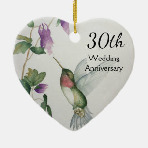 30. Hochzeitstag Hübsche Vogelwelt Blume Herz Keramik Ornament
