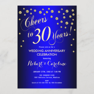 30. Hochzeitstag - Königlich Blau & Gold Einladung