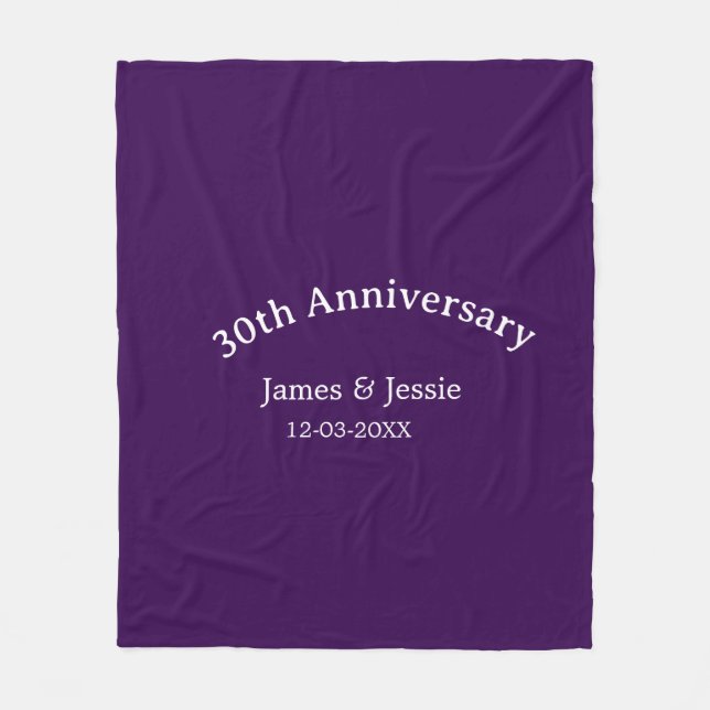 30. Hochzeitstag Name Datum lila einfach  Fleecedecke (Vorderseite)
